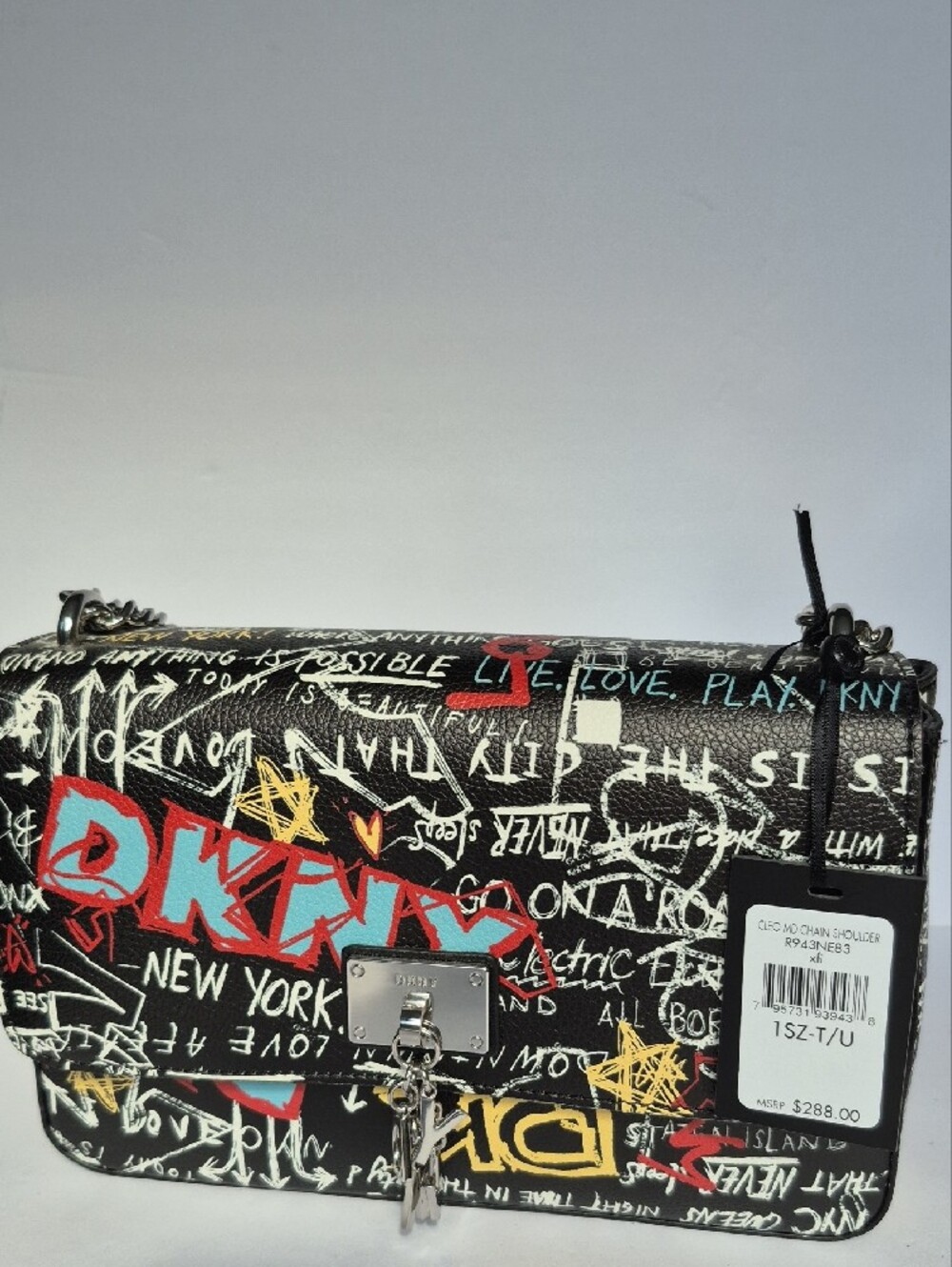 NWT DKNY Black Graffiti Print Convertible Crossbody Bag